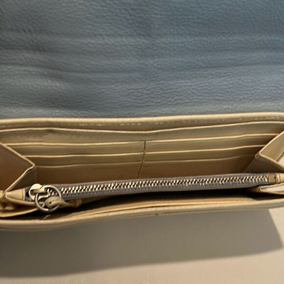 Chloe Calfskin Lily Continental Long Wallet Colorblock Blue Cream And Silver Bow - Picture 6 of 11